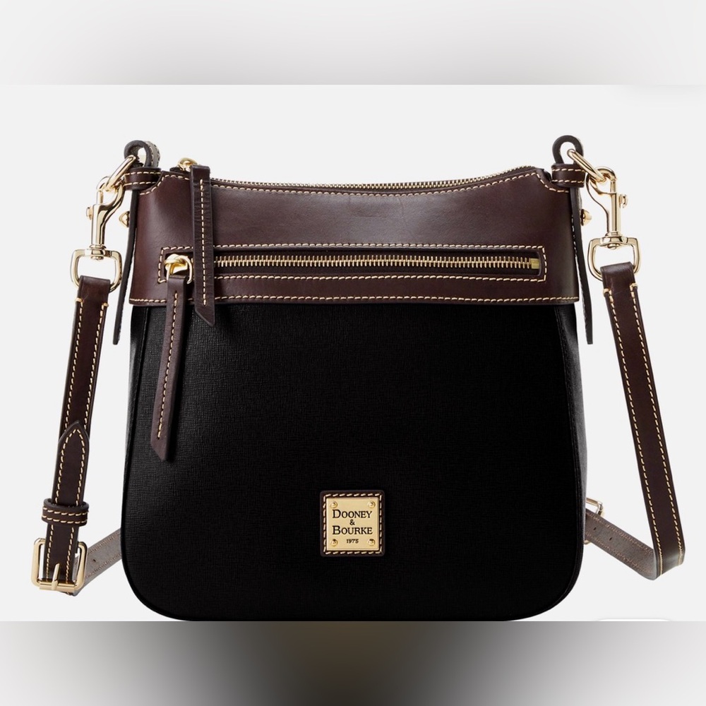Dooney & Bourke Saffiano Leather 25 Black & Tmorrow Brown Shoulder Crossbody